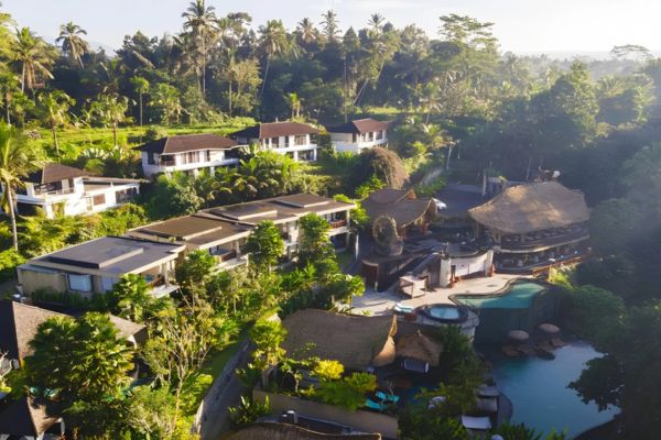 Rejse til Ubud, luftbillede af resortet