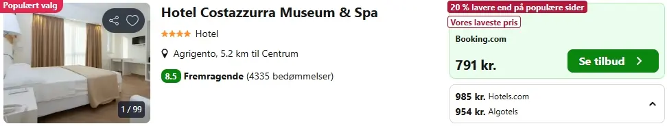 Sicilienrundrejse - Palermo, Catania/Taormina, Siracusa, Agrigento og Trapani agrigento-hotel