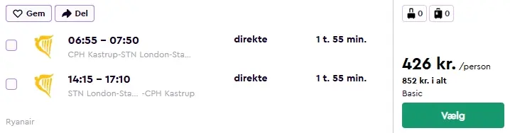 Harry Potter-rejse til London fly-cph-london