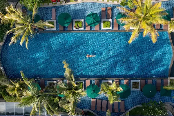 Kombirejse til Sydøstasien - Singapore og Bali Sanur Resort Watujimbar, pool luftfoto